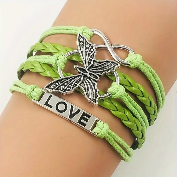 Vintage Leather Wrap Bracelet w/ Love Letter & Butterfly Charm - Picture 7 of 8
